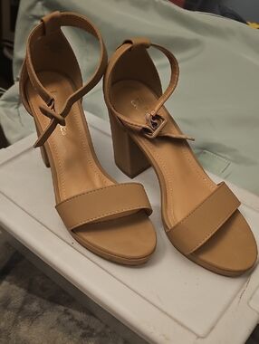 Bella Marie Tan Ankle-Strap Block Heel Sandals